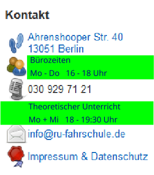 Info auf der Startseite
